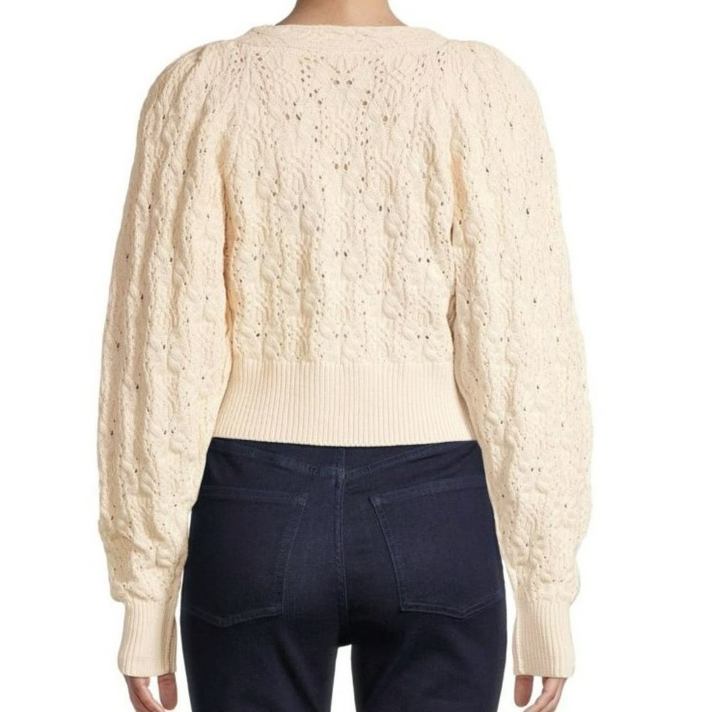 FREE People Olive You Butterfly-Knit Relaxed Fit Crop Faux Wrap Cardigan Size S - Picture 2 of 6